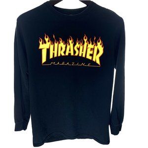 THRASHER S Small Unisex Black T-shirt Long Sleeve